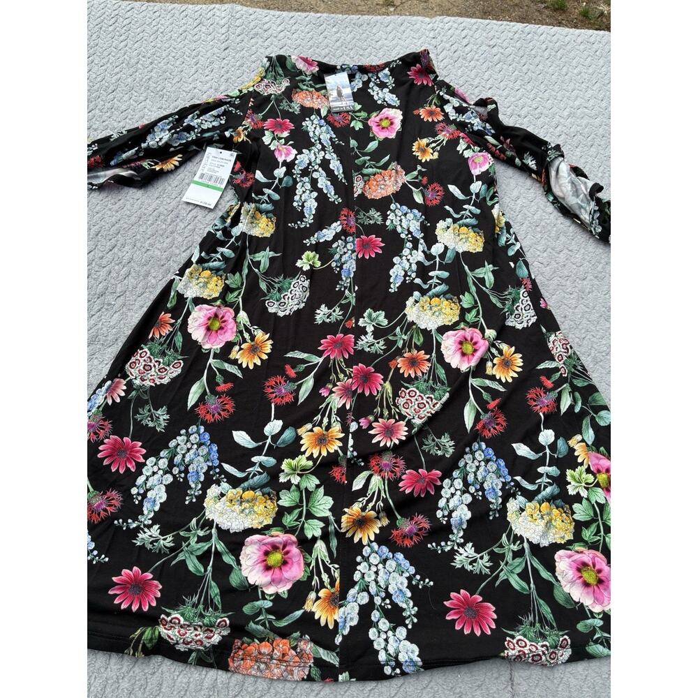 NWT Karen Kane Black Floral Print Cold Shoulder Shift Dress Women’s Size L USA